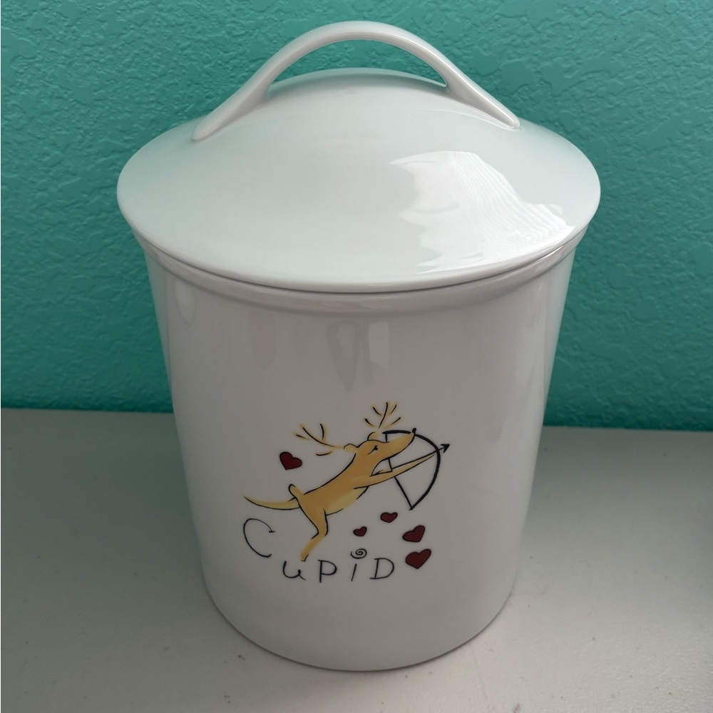 Retired Pottery Barn Reindeer Cupid Christmas Cookie Jar Canister Japan